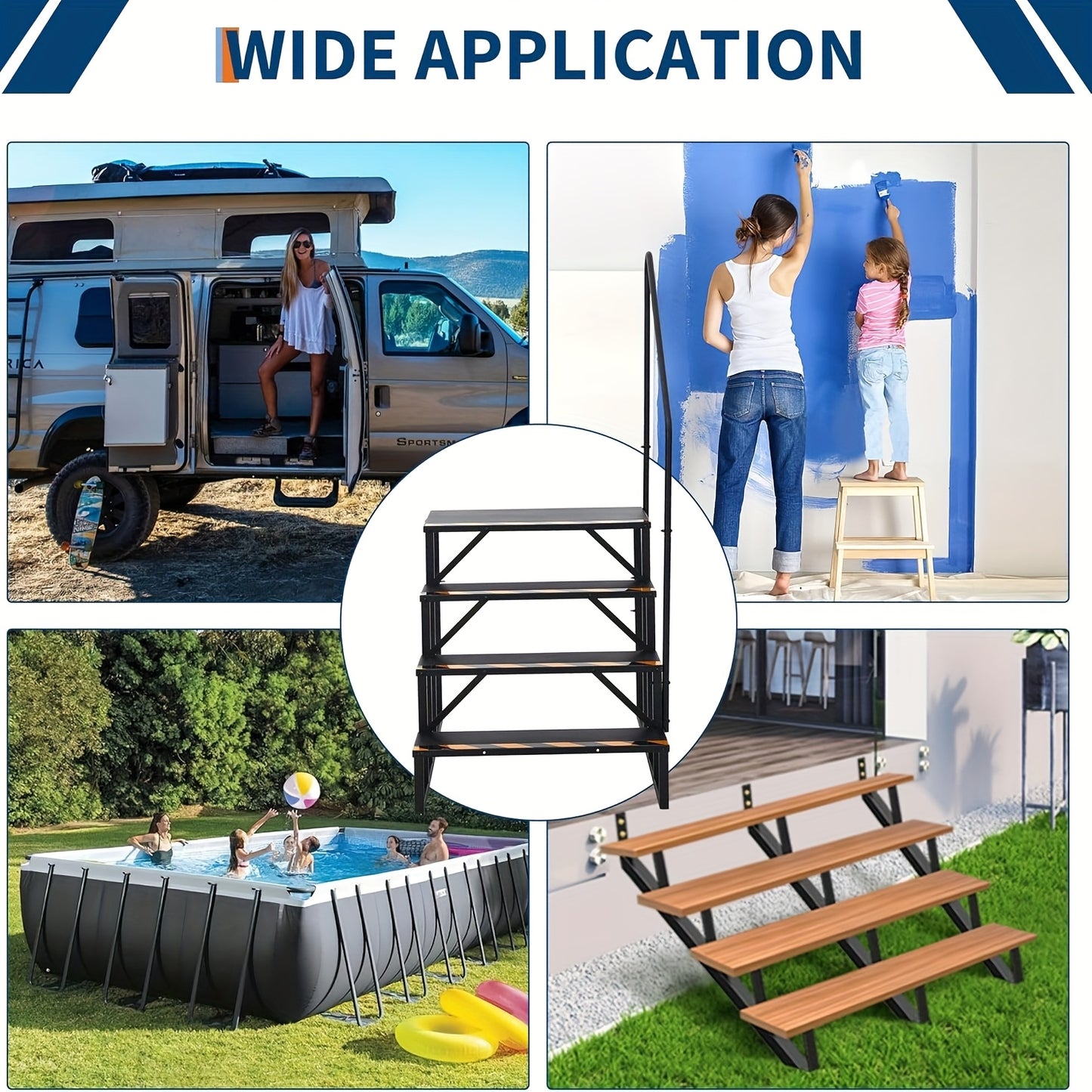 Campertrap – Caravantrap – Kampeertrap – Vouwtrap – Instaptrede – Gepoedercoat Staal – Handrail – Draagkracht 299 kg – Antislip Treden – 4 Treden