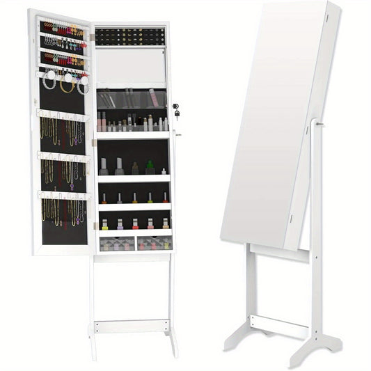 Opbergkast Make-up – Make-up Organizer – Sieradenkast – Beauty Organizer – Make-upkast – Met Slot – Volledige Lengte Spiegel – Compact Kunststof – Vrijstaand – Meerdere Schappen – Stevige Pootjes – Modern Design