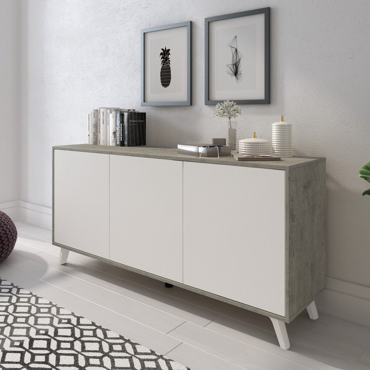 Dabello Sideboard, Kitchen Buffet, Design Living Room Cabinet, Modern 3-Door Sideboard with Shelves, 154x40x75 cm, Available in 6 Colors