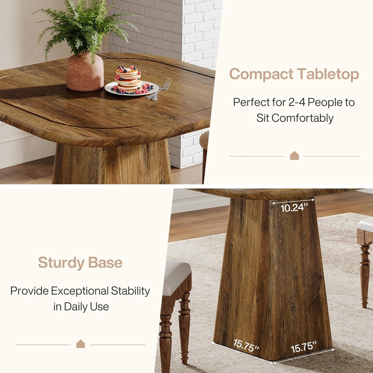 Eettafel Vierkant – Keukentafel – Tafel Voor 2-4 Personen – Bistrotafel – Ontbijttafel – Compact MDF Hout – Zware Pedestal Basis 300kg Draagvermogen
