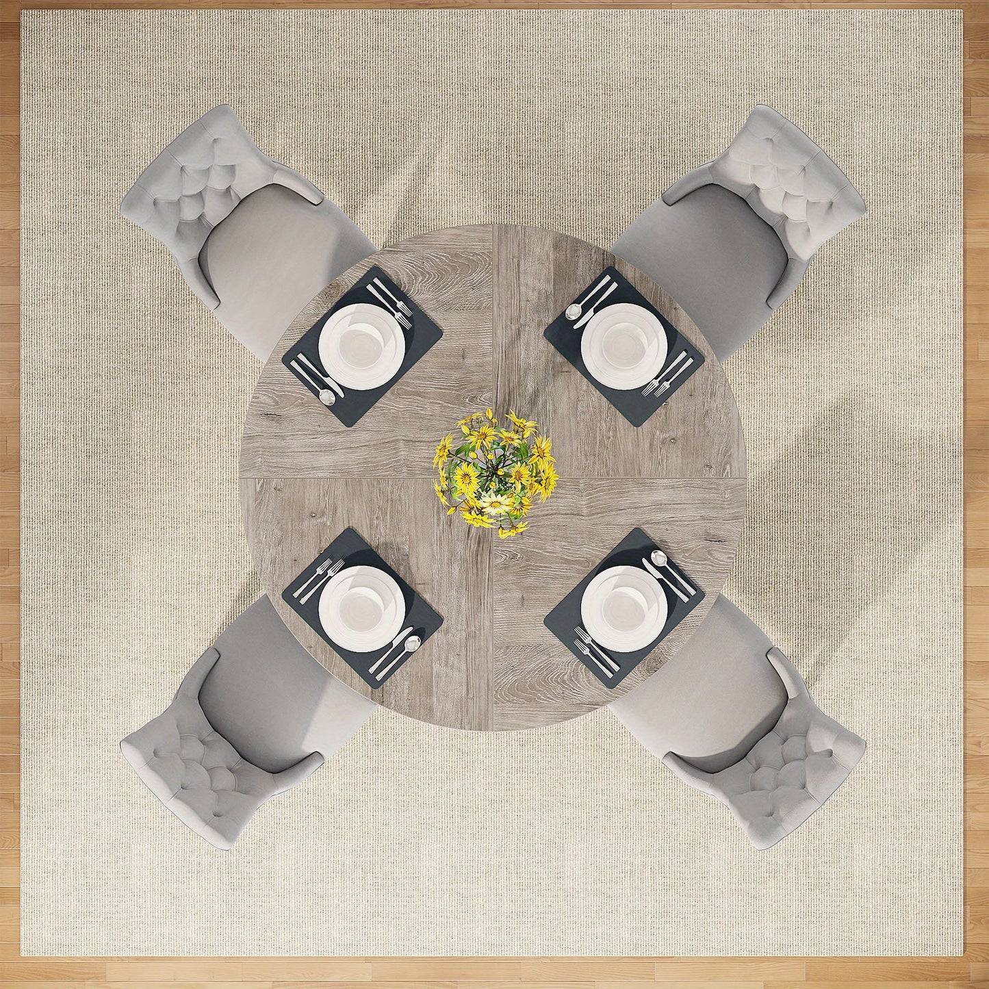 Eetkamertafel – Eettafel – Keukentafel – Ronde Tafel – Tafel – 120 cm Rond – Massief Houten Tafelblad – Grijs