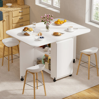 Inklapbare Eettafel – Opvouwbare Tafel – Uitklapbare Tafel – Mobiliteitstafel – Ruimtebesparende Tafel – Wit – Met Wieltjes En Remmen – Uitbreidbaar Tot 110x80 cm