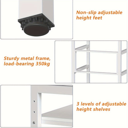 Wasmachineplank – Wasrek – Wasmachine Ombouw – Stapelkit – Wasmachine Verhoger – Verstelbare Hoogte – Stalen Constructie 73x64x110 cm – Draagkracht 350 kg – Wit