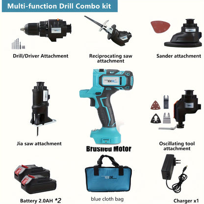 Accuboormachine – Multitool – Accu Cirkelzaag – Decoupeerzaag – Schuurmachine – 5-in-1 Set – 20V Borstelloze Motor – 2x 2.0Ah Lithium Batterijen