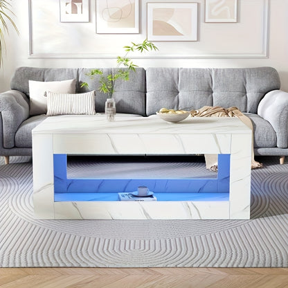 Salontafel – Koffietafel – Woonkamertafel – Tafel – Bijzettafel – Rechthoekig – Bamboe Frame – Marmerlook Blad – 2 Lades & 2 Verborgen Vakken – Duurzaam & Multifunctioneel