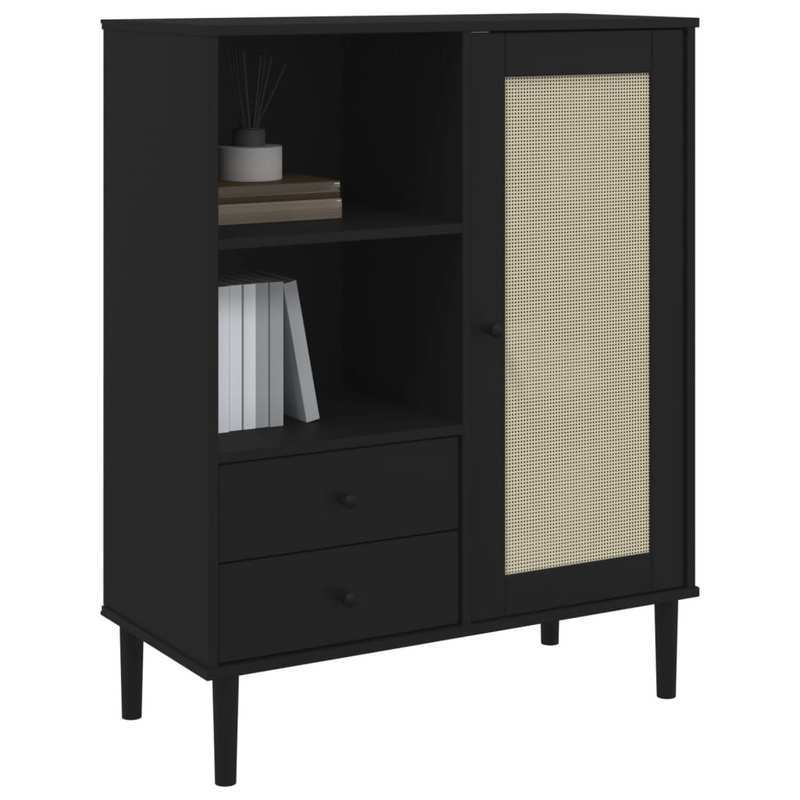 Modern Minimalist Wooden Sideboard - 90x40x112cm (35x16x5.9in) Removable & Durable Hardwood & Artificial Wood Frame with 2 Drawers, Open Shelves & 2 Side Shelves for Living Room, Bedroom, Office, Versatile Storage Solution, C