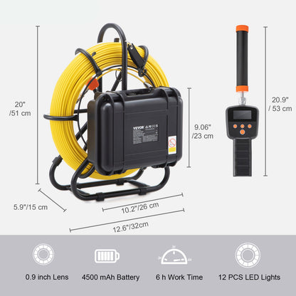 Rioolcamera – Inspectiecamera – Endoscoop – Buisinspectiecamera – Afvoercamera – 91,5 Meter Kabel – 9 Inch 720p Scherm – 512Hz Sonde