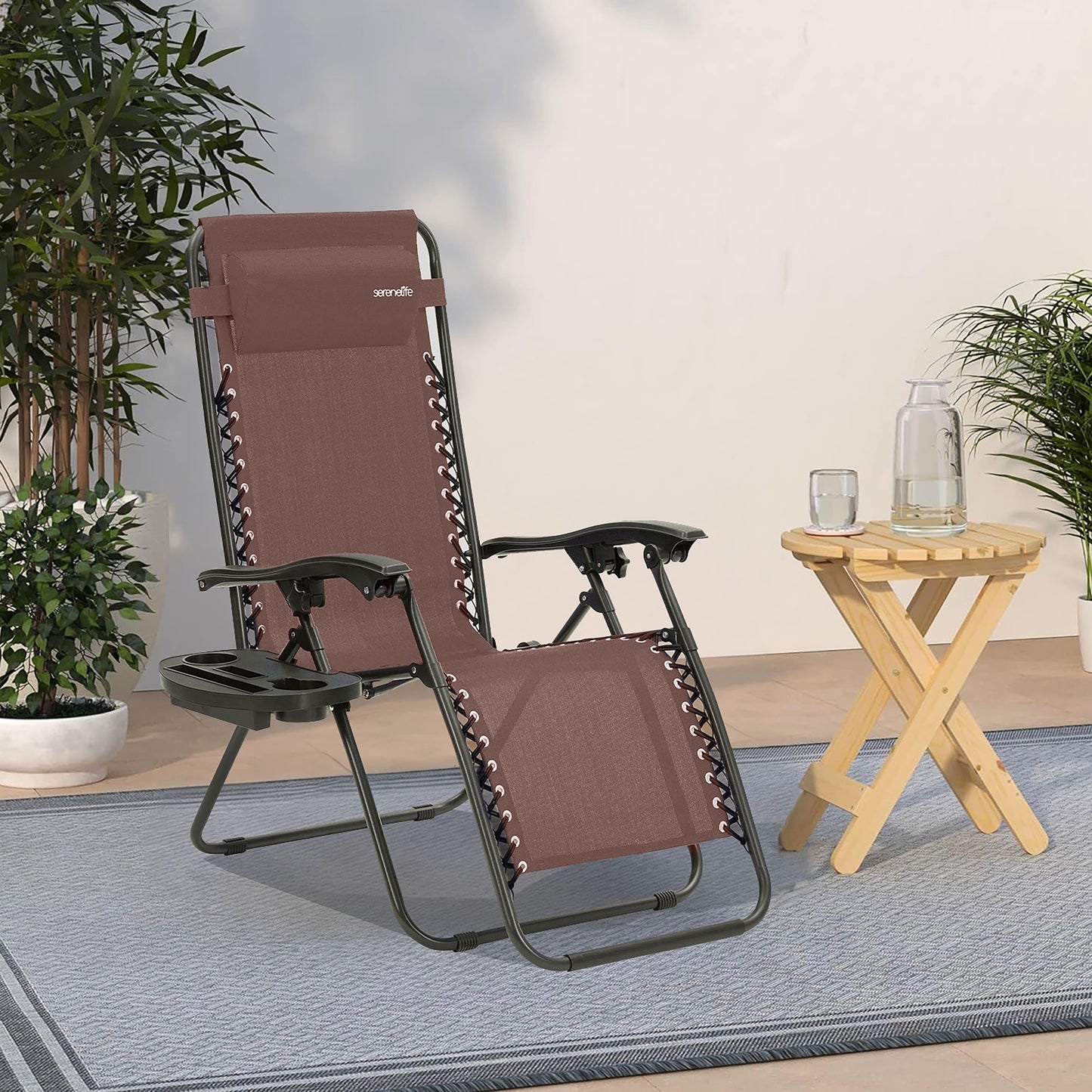 Lounge Stoel Set – Tuinstoel – Strandstoel – Relaxstoel – Ligstoel – Verstelbaar en Opvouwbaar – Inclusief Afneembaar Kussen en Zijtafel