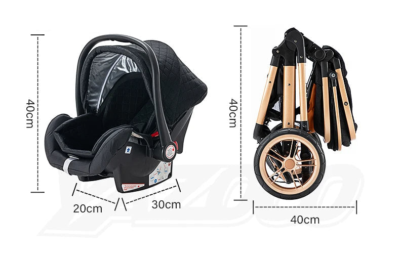 Hoge aluminium frame kinderwagen 3-in-1 - Opvouwbaar - Verstelbaar - Kinderwagen - 105 cm x 95 cm -Blauw