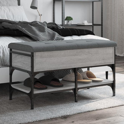 Modern Gray Sonoma Shoe Bench with Cushioned & Storage - Frame & Particleboard, Padded Entryway Bench with Shoe Rack, Space-Saving Freestanding Furniture (Under 68.58cm Height, <3.2 Cu Ft) for Hallway, Mudroom, Small