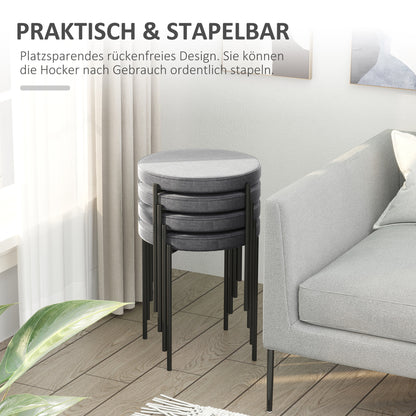 Barkrukken – Krukken – Stapelbare Stoelen – Keukenkrukken – Velours Stoelen – Set Van 4 Donkergrijs – Stapelbaar & Stevig Metalen Frame – Zachte Velours Bekleding