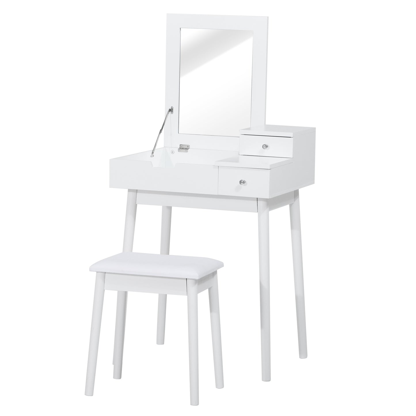 Make-uptafel – Make-uptafel – Kaptafel – Schminktisch – Toillet tafel – Wit MDF – Inklapbare Spiegel – Inclusief Krukje – Opbergruimte