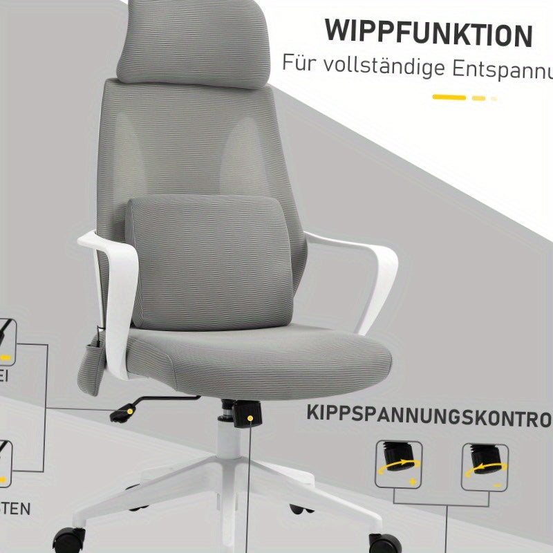 Ergonomische Bureaustoel – Comfortstoel – Kantoorstoel – Studiebureaustoel – Draaistoel – Grijs – 5-Punt Massagefunctie – Verstelbare Zithoogte