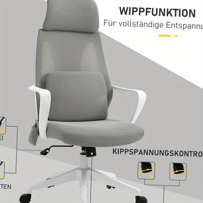 Ergonomische Bureaustoel – Comfortstoel – Kantoorstoel – Studiebureaustoel – Draaistoel – Grijs – 5-Punt Massagefunctie – Verstelbare Zithoogte