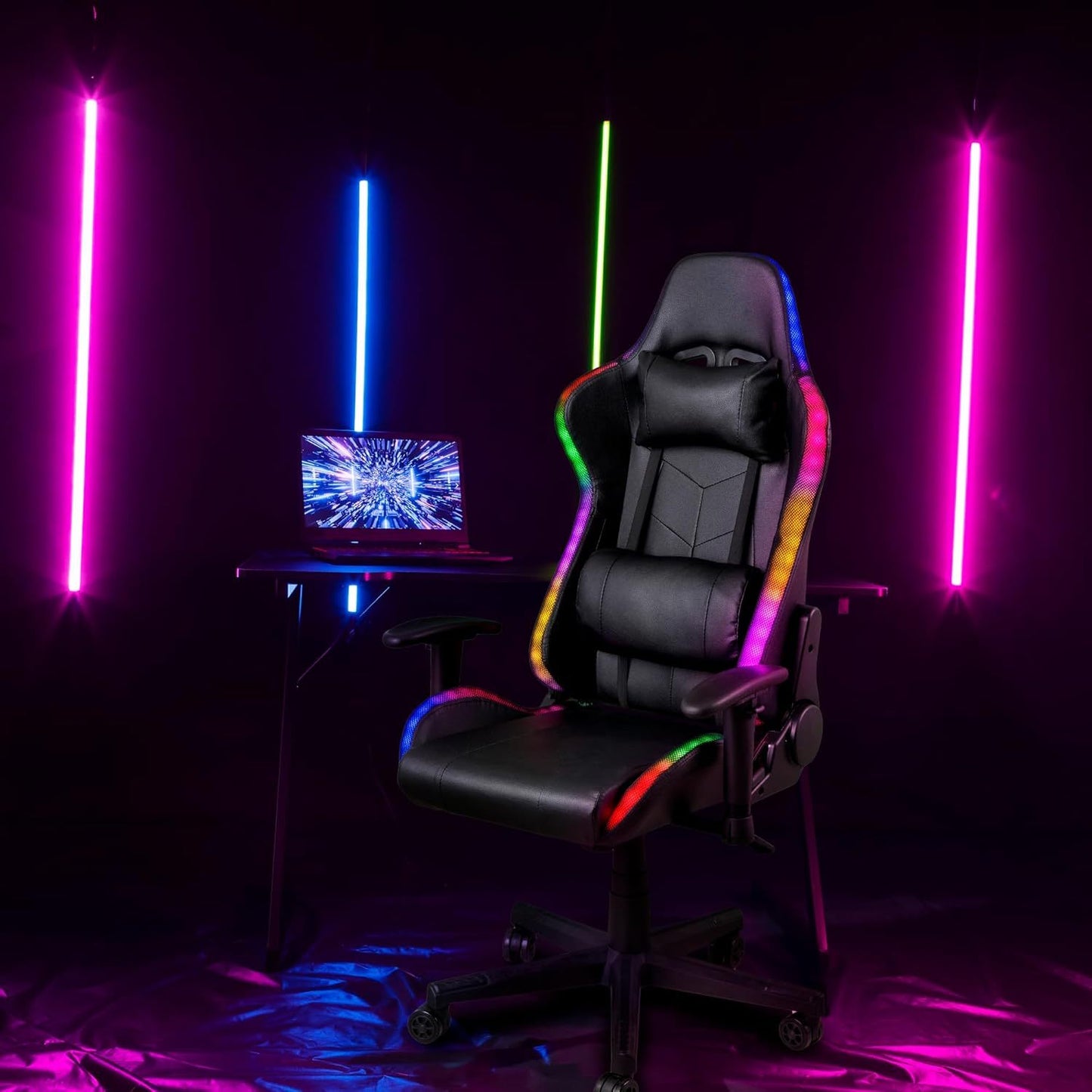 Gamingstoel – Bureaustoel – Gamestoel – Zitzak – Werkstoel – Verstelbare Rugleuning 180° – Kleurrijke LED-Verlichting USB