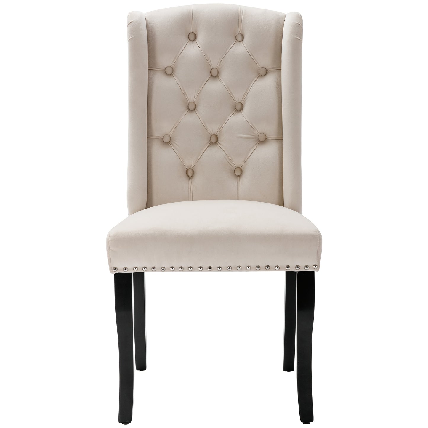 Eetkamerstoelen – Stoelen – Kuipstoelen – Keukenstoelen – Lounge Stoelen – Set Van 4 – Beige Velvet – Massief Eikenhouten Poten – Decoratieve Knopen En Nagelrand