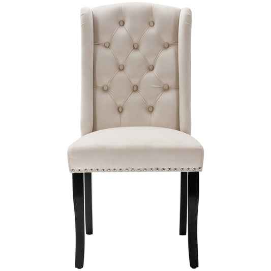 Eetkamerstoelen – Stoelen – Kuipstoelen – Keukenstoelen – Lounge Stoelen – Set Van 4 – Beige Velvet – Massief Eikenhouten Poten – Decoratieve Knopen En Nagelrand