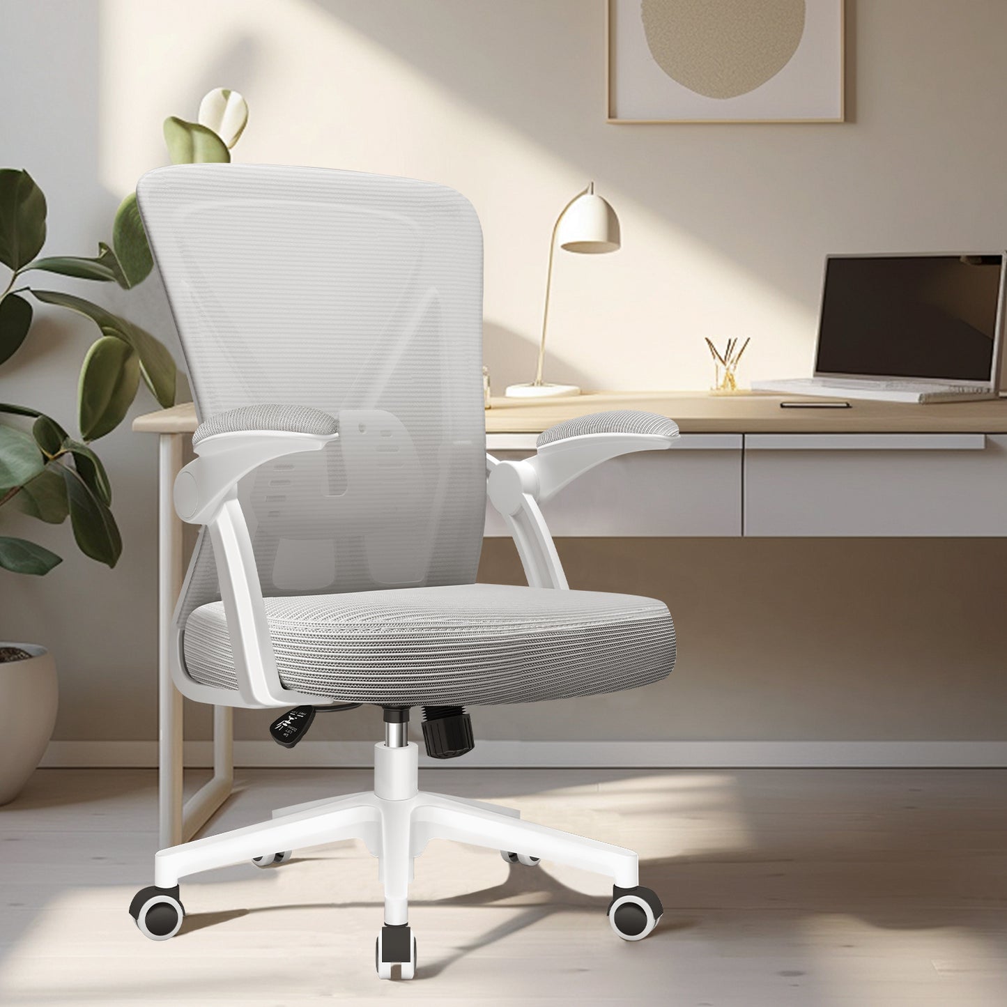 Aiidoits Ergonomic Office Chair with Breathable Mesh Back, Foldable Armrests And Adjustable Lumbar Support – Office Chair with Memory Foam Seat, Tilt Function, 360° Rotation And Stable 5-Roller Base – Height Adjustable A