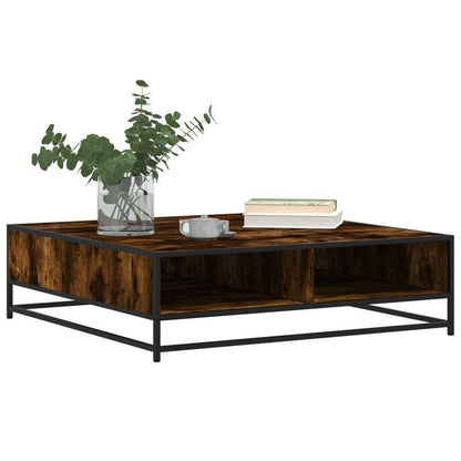 Salontafel – Koffietafel – Bijzettafel – Receptietafel – Woonkamertafel – Gerookt Eikenhout – Metaal – 100x100x30 cm – Stevig & Duurzaam
