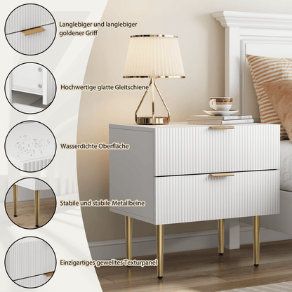 Nachtkastje – Bedside Table – Nachtkast – Bijzettafel – Opberglade – Modern Design – 2 Lades – Stevige Metalen Poten – Compact 53x41,5 cm