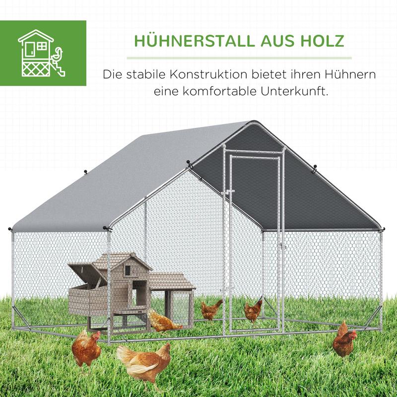Large Heavy-Duty Metal Chicken Coop & Poultry House with Shade Roof, Free-Range Enclosure, Lockable Doors & Ventilation Mesh Walls - Outdoor Barn for 4-6 Chickens, Ducks, Rabbits (3x2x2m) - Easy Assembly, -Proof Design