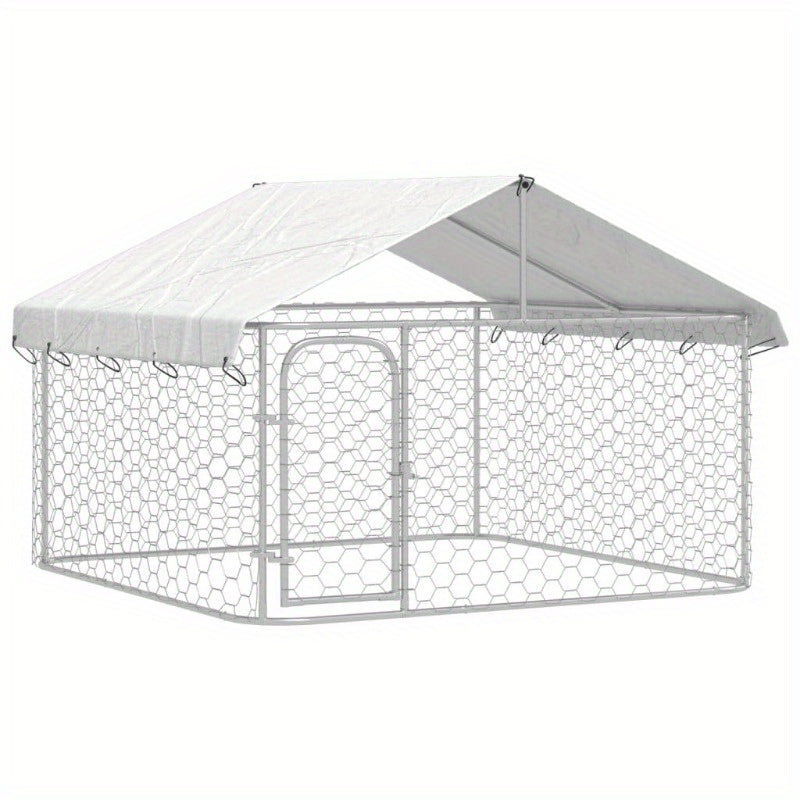 Hondenhok Buiten – Hondenren – Hondenkooi – Hondenkennel – Dierenren – Weerbestendig – Gegalvaniseerd Stalen Frame – 200x200x150 cm Met Dak