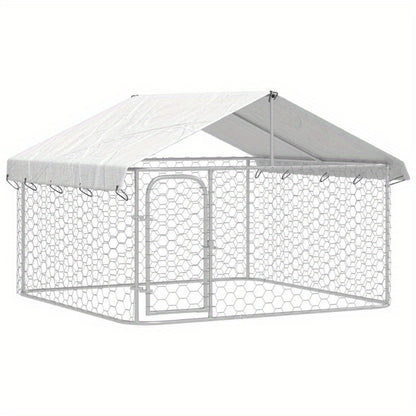 Hondenhok Buiten – Hondenren – Hondenkooi – Hondenkennel – Dierenren – Weerbestendig – Gegalvaniseerd Stalen Frame – 200x200x150 cm Met Dak