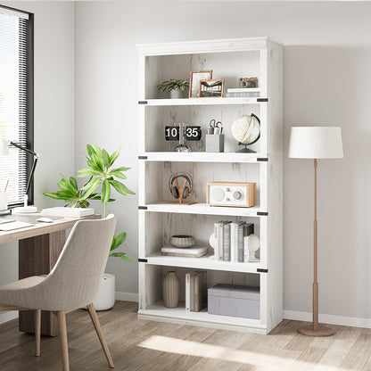 Farmhouse Book Shelf, 5 Tier Book Shelf for Display, 171.2cm Wooden Bookcase for Storage, 5 Shelf Display Shelvesfor Home Office, Living Room, Bed Room-Grey