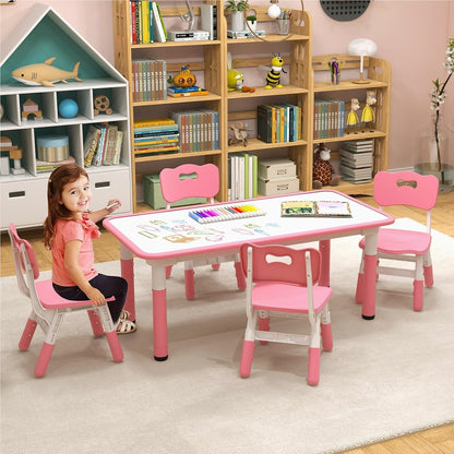 Kinder Tafel – Kindermeubelset – Speeltafel – Stoelenset – Peuter Tafel – Verstelbare Hoogte – Groot Graffiti Tafelblad – Roze
