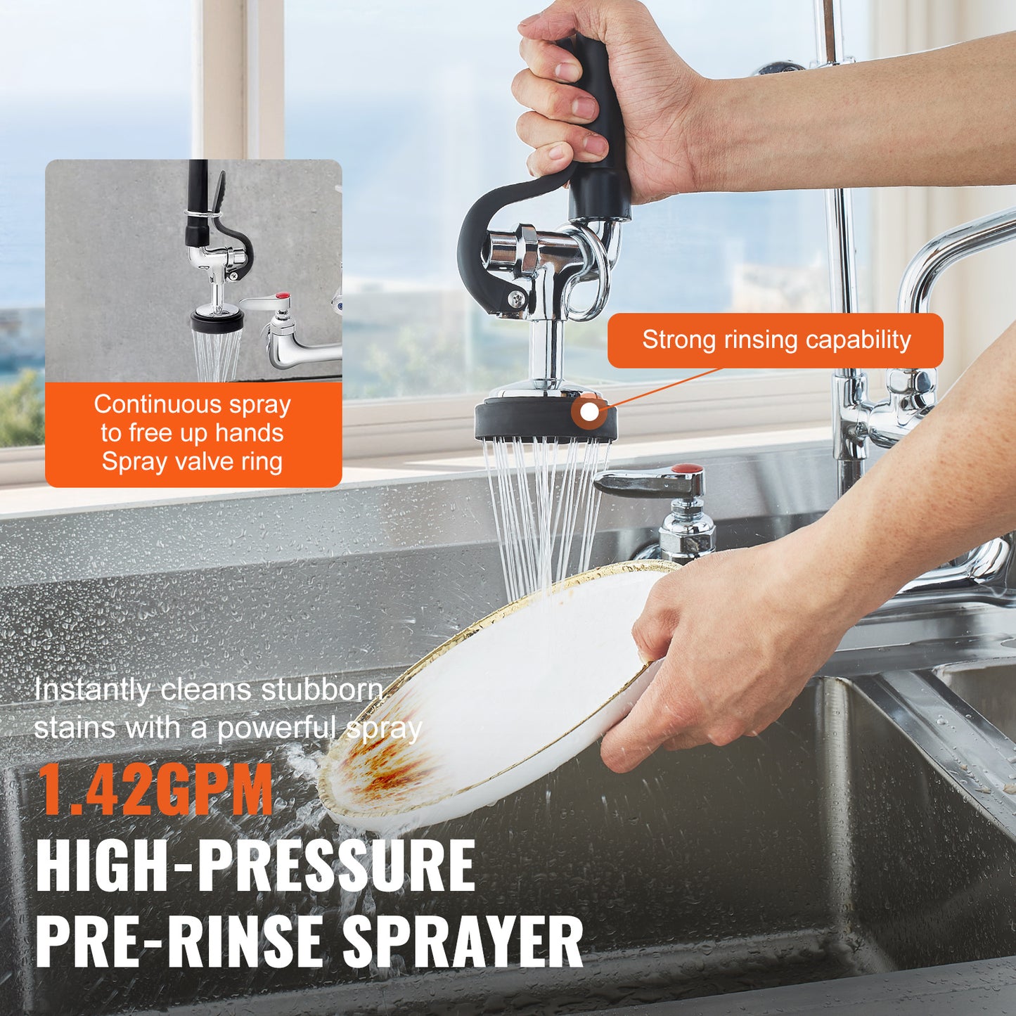 Professionele Keukenkraan – Wandkraan – Pre-Rinse Kraan – Commerciële Spoelkraan – Draaibare Uitloop – Messing Constructie – 25 Inch Hoogte – 12 Inch Scharnierende Uitloop