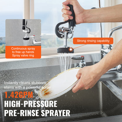 Professionele Keukenkraan – Wandkraan – Pre-Rinse Kraan – Commerciële Spoelkraan – Draaibare Uitloop – Messing Constructie – 25 Inch Hoogte – 12 Inch Scharnierende Uitloop