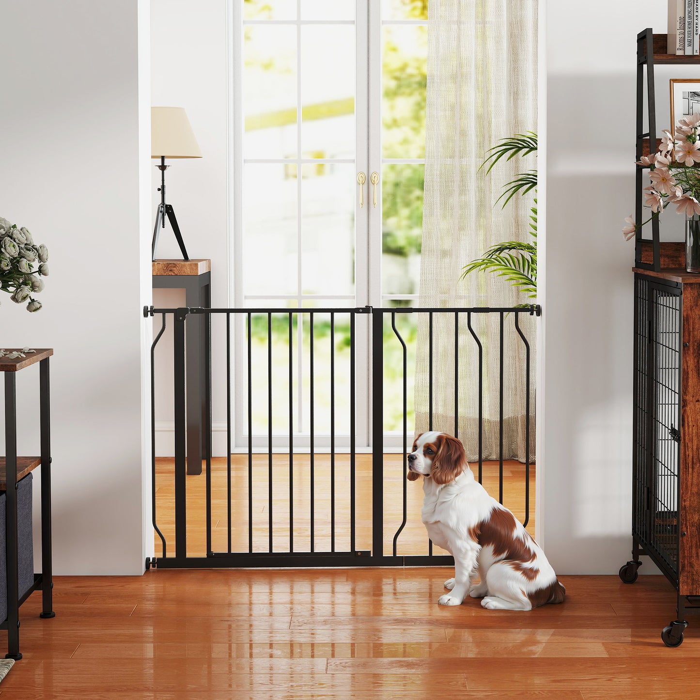 Hondenrek – Hondenhek – Veiligheidshekje – Traphekje – Dierenhek – Verstelbaar 75-115 cm – Stalen Frame met ABS – Klembevestiging – Zwart