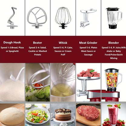 Keukenmachine – Keukenrobot – Foodprocessor – Keukenmixer – Keukenhulp – 6,3L RVS Mengkom – 6 Snelheden met Pulsefunctie – Rood