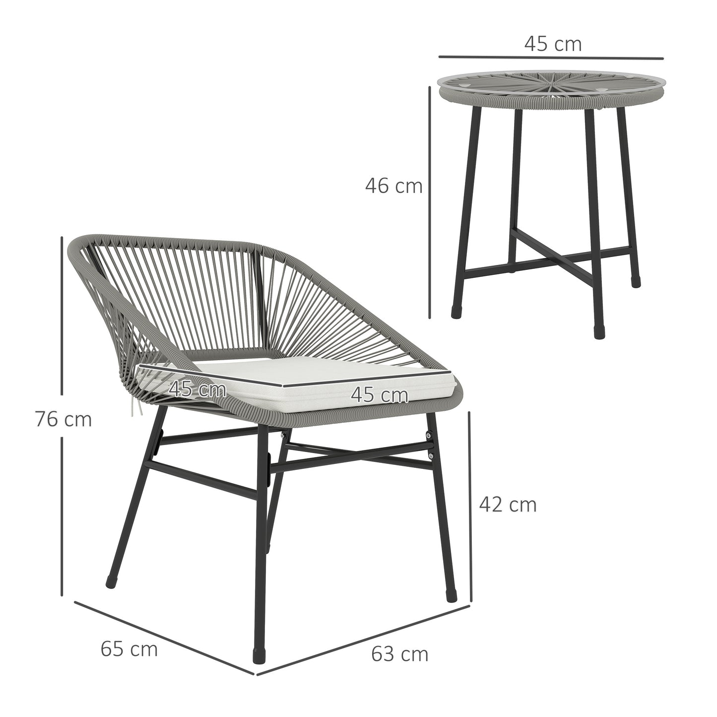 3-delige Tuinmeubelset – Buitenmeubilair – Balkonset – Bistroset – Rattan Stoelset – Donkergrijs – Weerbestendig Staal – Compact & Comfortabel