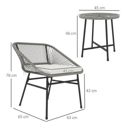 3-delige Tuinmeubelset – Buitenmeubilair – Balkonset – Bistroset – Rattan Stoelset – Donkergrijs – Weerbestendig Staal – Compact & Comfortabel