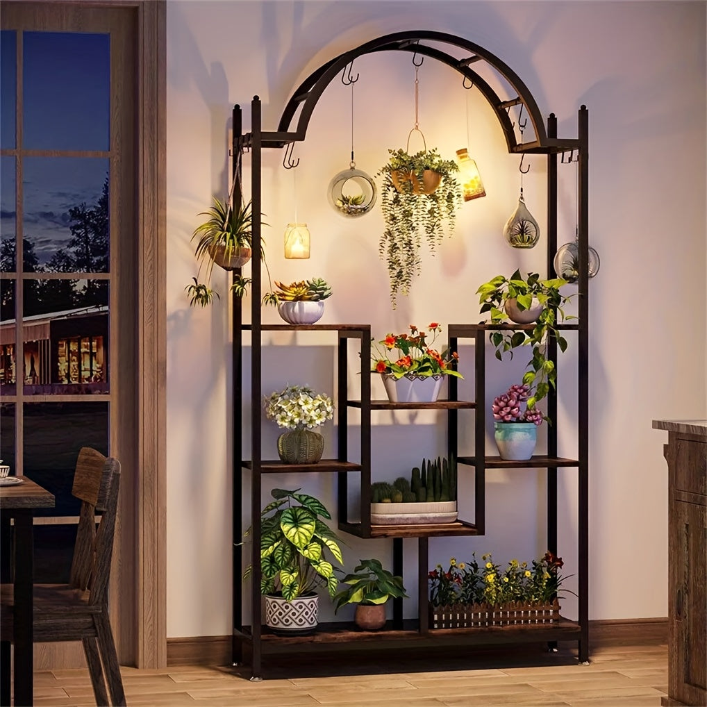 Plantenstandaard – Plantentafel – Bloemenrek – Plantenrek – Plantenkast – Zwart Metalen Frame – 5 Lagen Met Ophanghaken