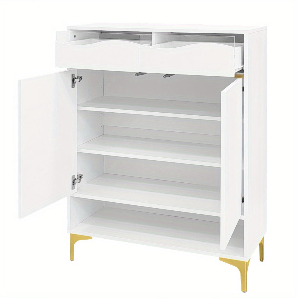 Schoenenkast – Schoenenopberger – Schoenenrek – Schoenenbank – Schoenkast – Modern Wit Met Blauwe Accenten – Ruimtebesparend 80x35x105 cm – 2 Lades & 5 Planken
