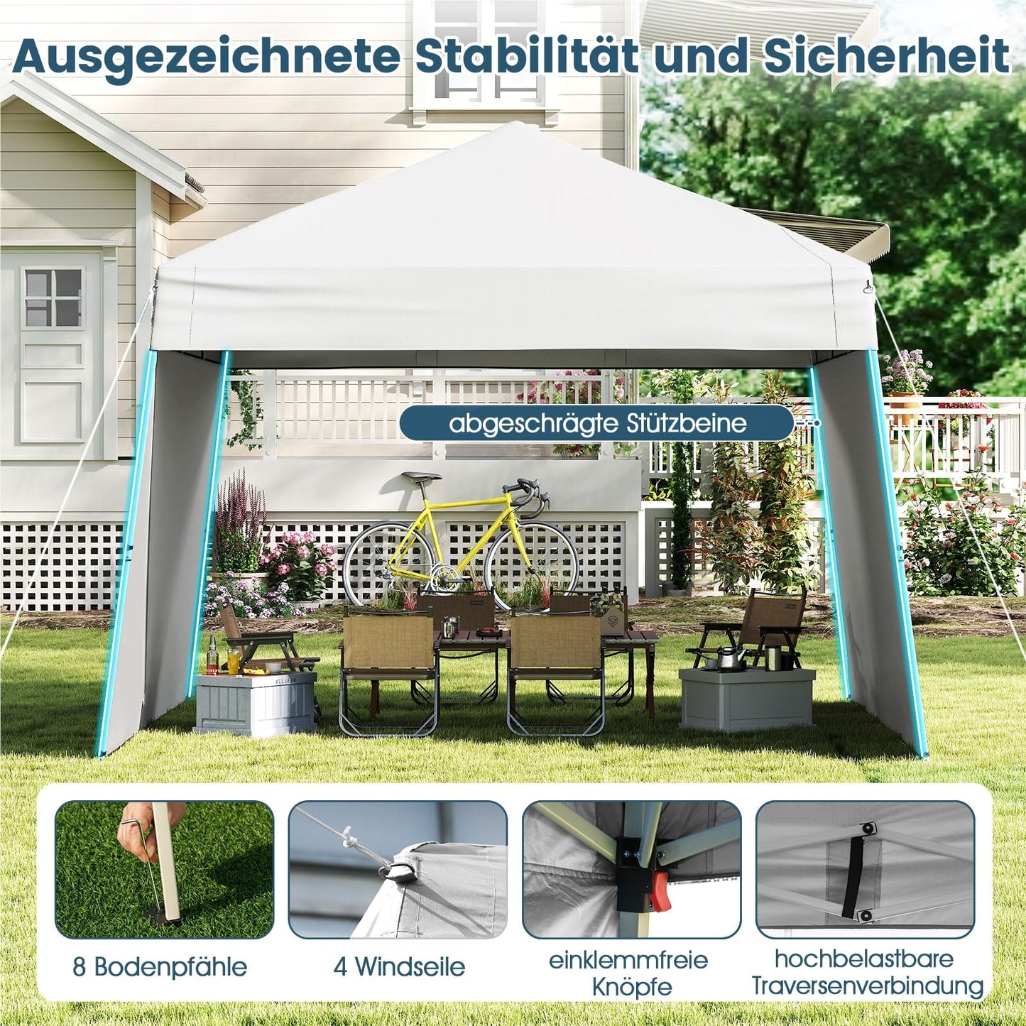 Pop-Up Paviljoen – Vouwtent – Tuinpaviljoen – Partytent – Zonnetent – 3 x 4 Meter – Hoogte Verstelbaar – UV Bescherming 50+