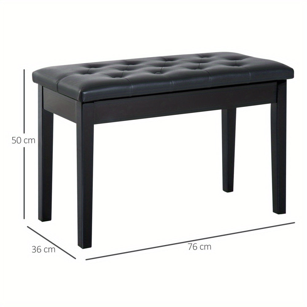 Pianokruk – Pianobank – Piano Kruk – Piano Stoel – Keyboardbank – Zwart Kunstleer – Rubberhout – 76x36x50 cm – Traditioneel Landelijk Design – Ruimte Voor Twee