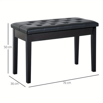 Pianokruk – Pianobank – Piano Kruk – Piano Stoel – Keyboardbank – Zwart Kunstleer – Rubberhout – 76x36x50 cm – Traditioneel Landelijk Design – Ruimte Voor Twee