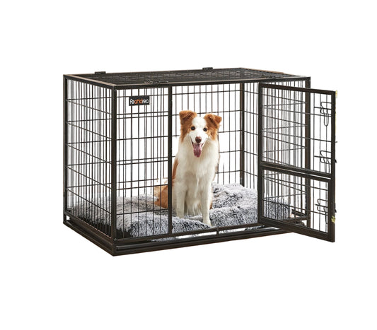 Hondenbench – Hondenkooi – Hondenrek – Dierenkooi – Hondenhuis XXL – Metalen Bench – 107 x 70 x 74,9 cm – 5 Vergrendelingspunten – Uitneembare Lade – Zwart