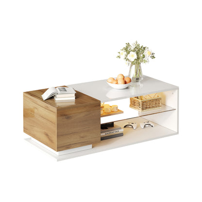 Salontafel – Koffietafel – Woonkamertafel – Tafeltje – Design Tafel – Two-Tone Hoogglans Glas – Compact Met Opbergruimte – Duurzaam & Eenvoudig Te Montateren