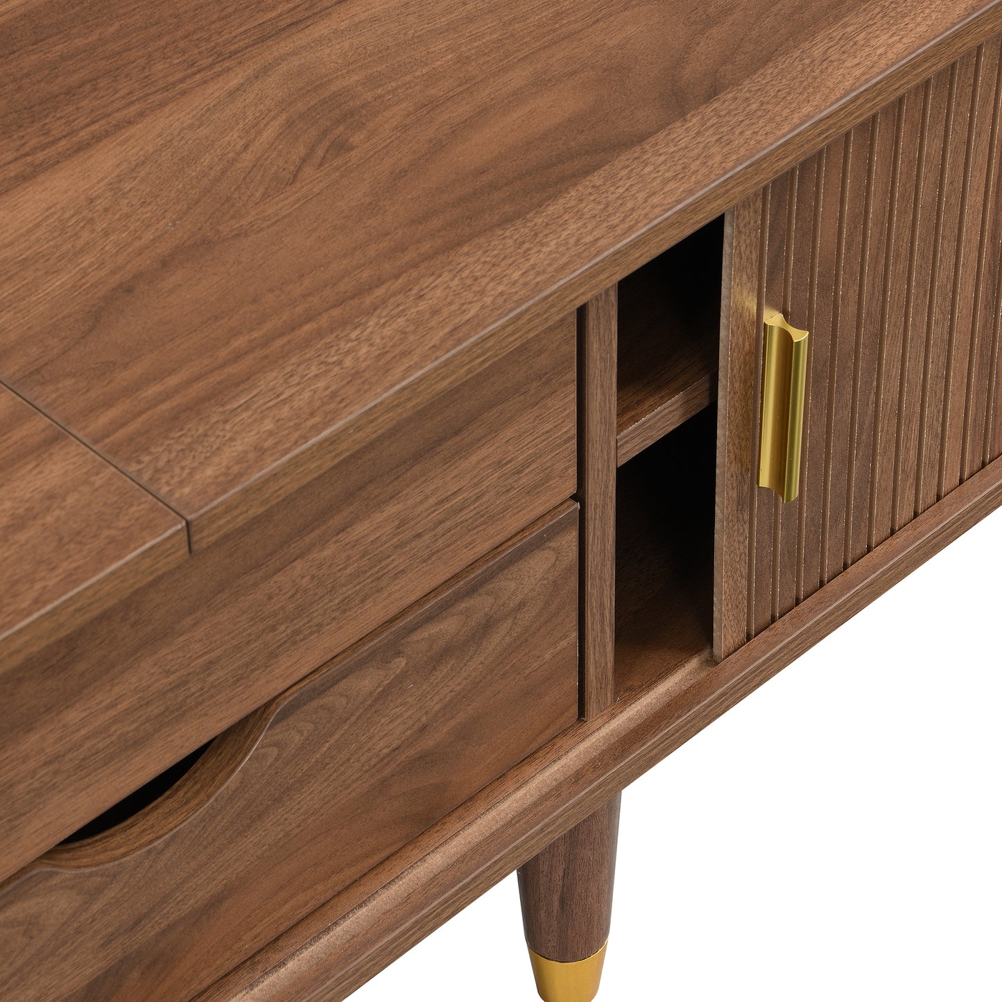 TV Lowboard – TV Meubel – TV Kast – TV Bank – Dressoir – Rieten Schuifdeur – Walnoot Afwerking – 175 cm Breed – MDF Material