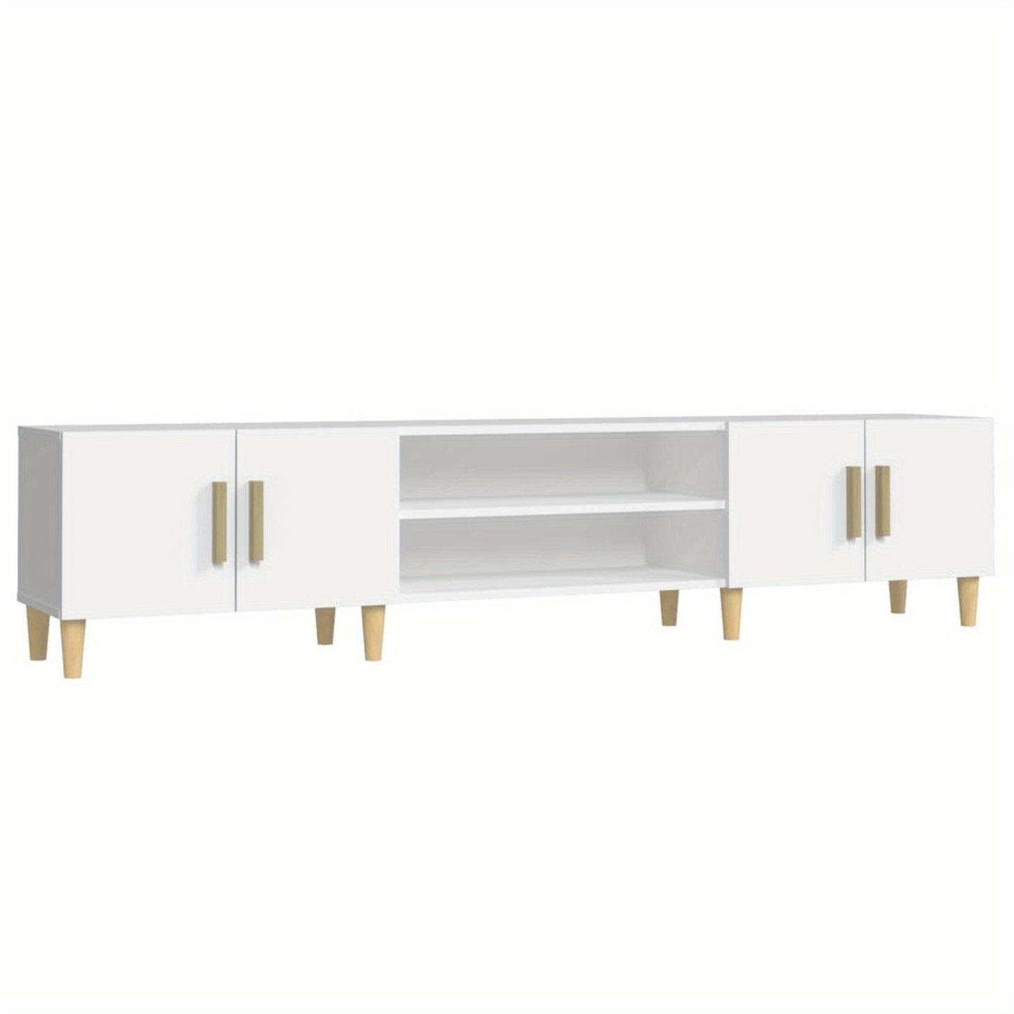 TV Meubel – TV Kast – TV Meubelkast – TV Dressoir – Tv Meubel Wit – Massief Eucalyptus Hout – 180x31,5x40 cm – Minimalistisch Design Met Deuren En Planken