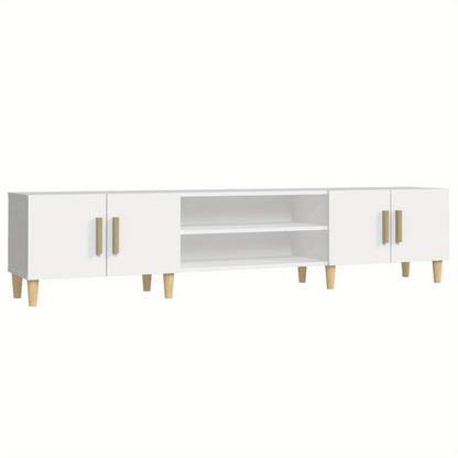 TV Meubel – TV Kast – TV Meubelkast – TV Dressoir – Tv Meubel Wit – Massief Eucalyptus Hout – 180x31,5x40 cm – Minimalistisch Design Met Deuren En Planken