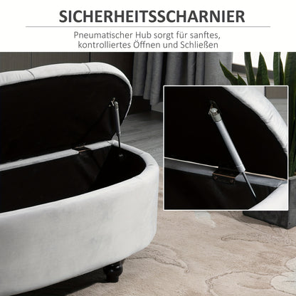 Poef – Opbergbank – Voetenbankje – Hocker – Zitkist – Fluweel Bekleed – Metalen Frame – Grijs – Met Verborgen Opbergruimte – Getufte Zitting