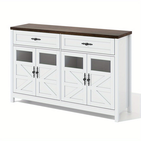Dressoir – Buffetkast – Opbergkast – Sideboard – Ladekast – 140 cm breed – MDF materiaal – Rustiek modern ontwerp – 4 deuren en 2 ruime lades