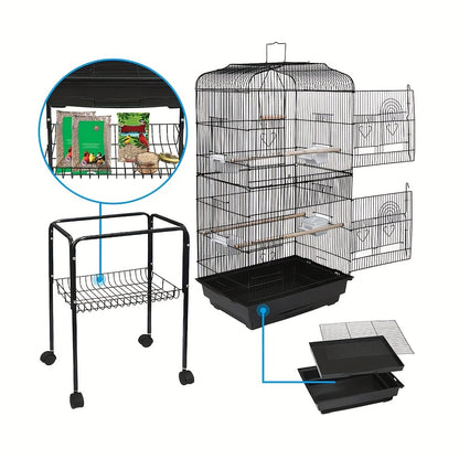 Vogelkooi – Vogelkooi Met Stand – Vogelkooi Met Wieltjes – Vogelkooi Open Bovenkant – Dierenkooi – Groot 46x35,3x150,6 cm – Metalen Kooi – Afneembare Rollende Standaard – Eenvoudig Schoon Te Maken – Ruim En Duurzaam