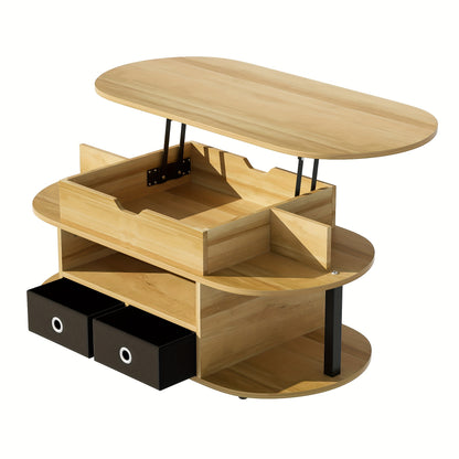 Salontafel – Koffietafel – Bijzettafel – Woonkamer Tafel – Compacte Tafel – Verstelbare Hoogte – Houtnerf Met Zwarte Stoffen Laden
