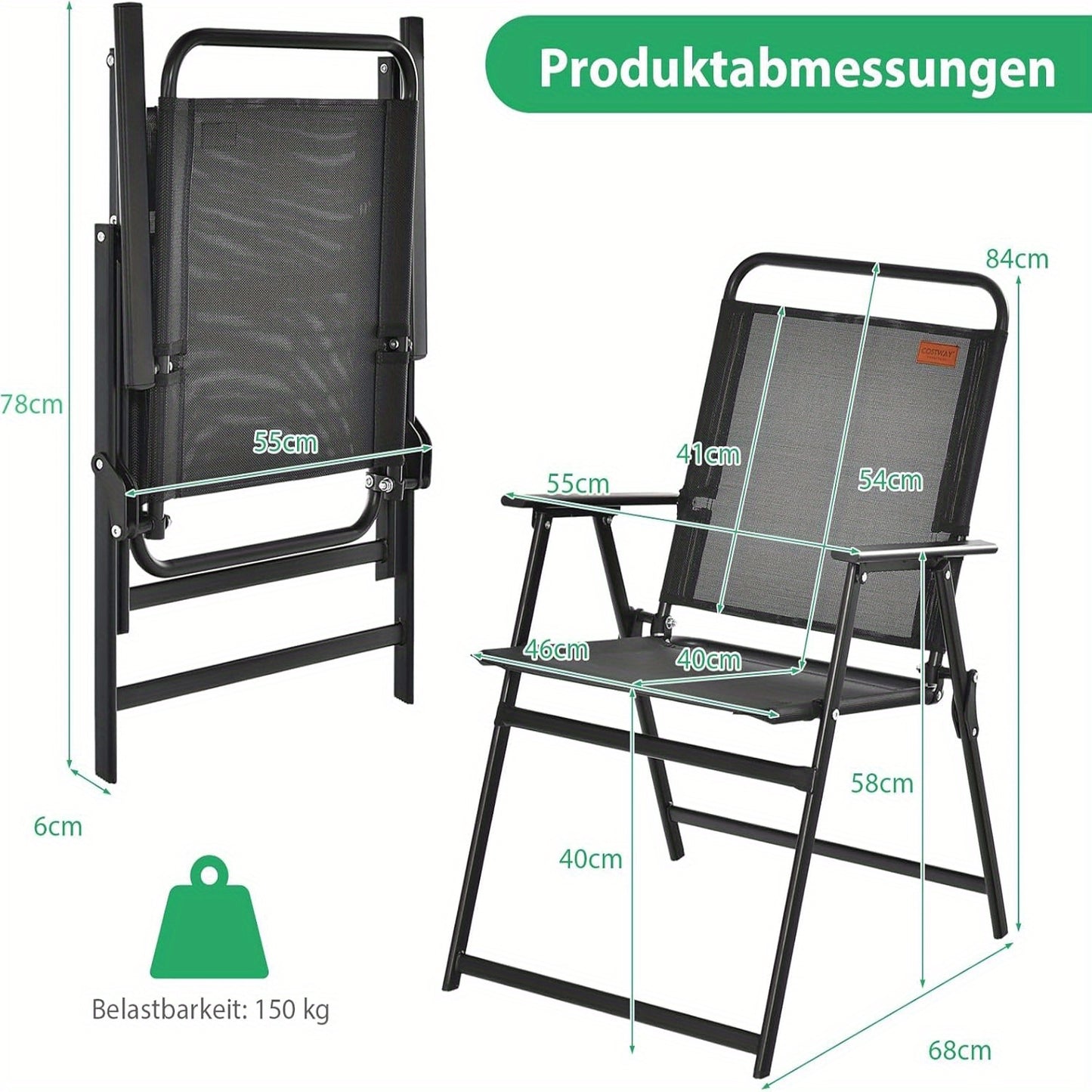 Tuinstoel – Balkonstoel – Tuinmeubel – Klapstoel – Stoel Met Armleuning – Inklapbaar – Ademend Zitvlak – Set Van 4 Hoogwaardige Tuinstoelen